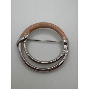 Monet Circle Brooch Silver Tone Inlay Pin Vintage Jewelry